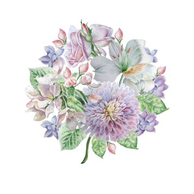 Suluboya buket çiçekli. Alstroemeria, çiçeği.