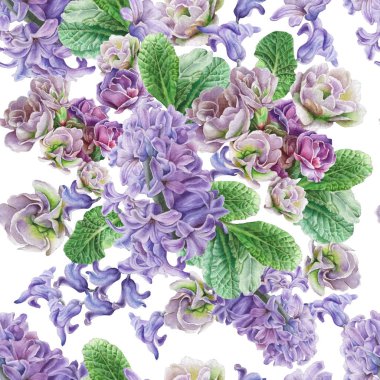 Çiçekler ile Seamless modeli. Viola. Sümbül. Suluboya illus