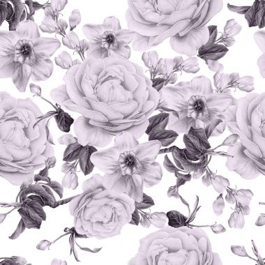 Çiçekler ile Seamless modeli. Rose. Nergis. Suluboya illus
