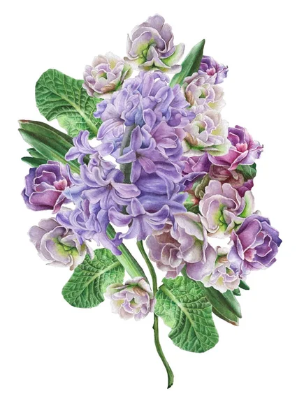 Ramo de acuarela con flores. ¡Rose! Iris. Hyacinth. Ilustración — Foto de Stock