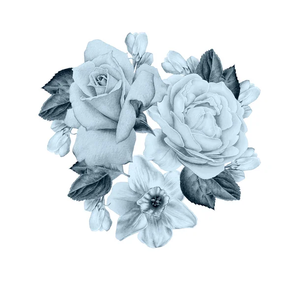 Buquê de aquarela com flores. Rose... Narciso. Ilustração . — Fotografia de Stock