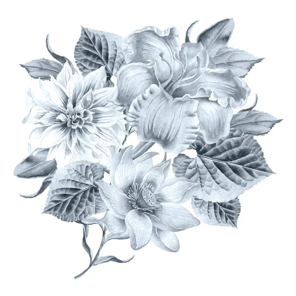 Bouquet acquerello con fiori. Lily. Lotos. Illustrazione. Han. — Foto Stock