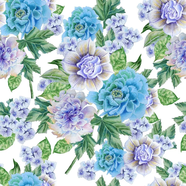 Seamless pattern with flowers. Watercolor illustration. Hand dra