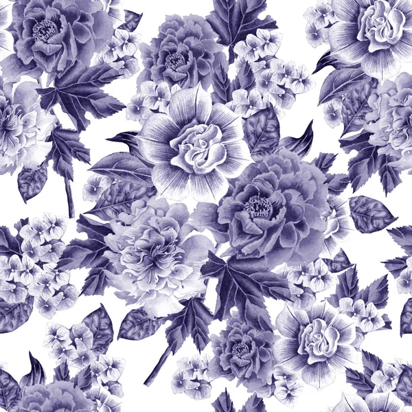 Seamless pattern with flowers. Watercolor illustration. Hand dra