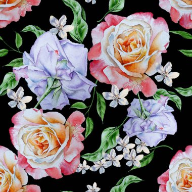 Güllü parlak seamless modeli. Sulu boya resim. Han