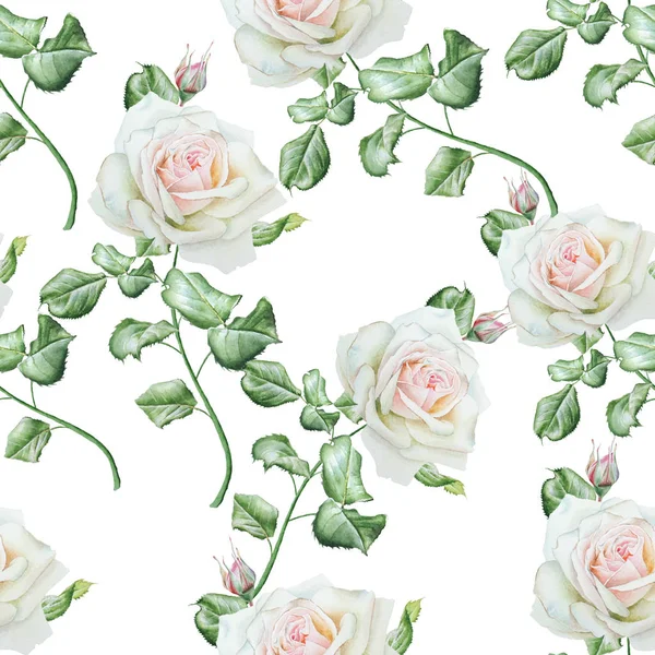 Padrão sem costura brilhante com rosas. Ilustração aquarela. Han... — Fotografia de Stock