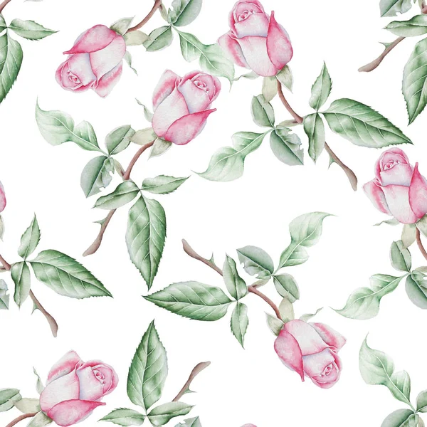 Bright seamless pattern with roses. Watercolor illustration. Han — Stock Photo, Image