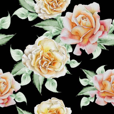 Çiçekler ile Seamless modeli. Rose. Sulu boya resim. Elle çizilmiş.