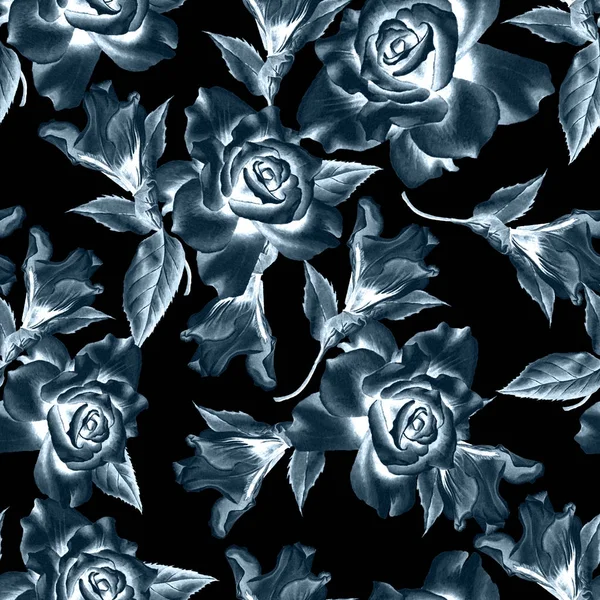 Nahtloses Muster mit Blumen. stieg. Iris. Aquarell-Illustration. Handgezeichnet. — Stockfoto