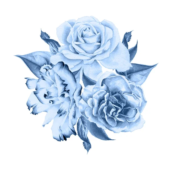 水彩花与花。玫瑰。Eustoma 。说明。手绘. — 图库照片