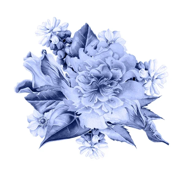 Akvarell bukett med blommor. Hyacint. Iris. Anemone. Illustration. Handritad. — Stockfoto