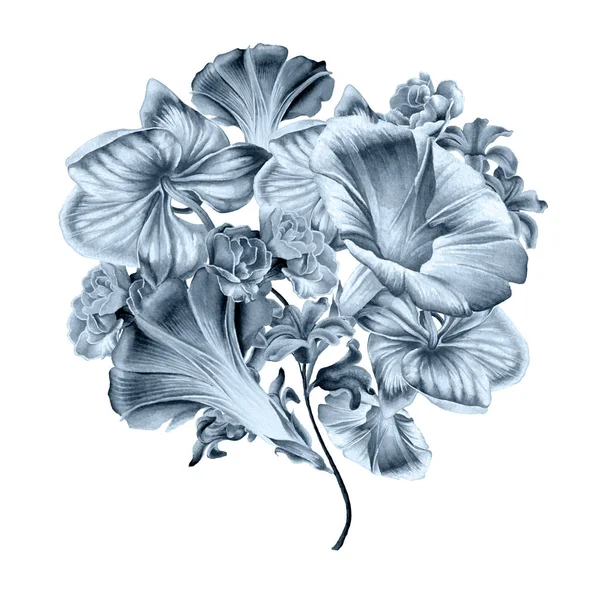 Buquê de aquarela com flores. Orquídea. Petúnia. Ilustração. Desenhado à mão . — Fotografia de Stock