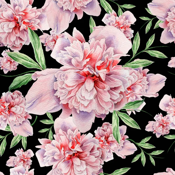 Luminoso modello senza cuciture con fiori. Peonia. Illustrazione ad acquerello. Disegnato a mano. — Foto Stock