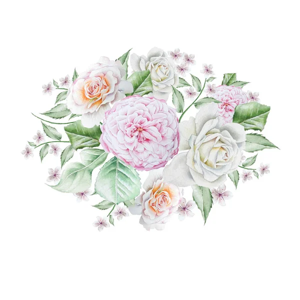 Buquê de aquarela com flores. Rose... Peony. Ilustração. Desenhado à mão. — Fotografia de Stock