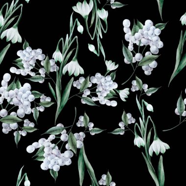 Çiçeklerle parlak dikişsiz desen. Suluboya illüstrasyon. H