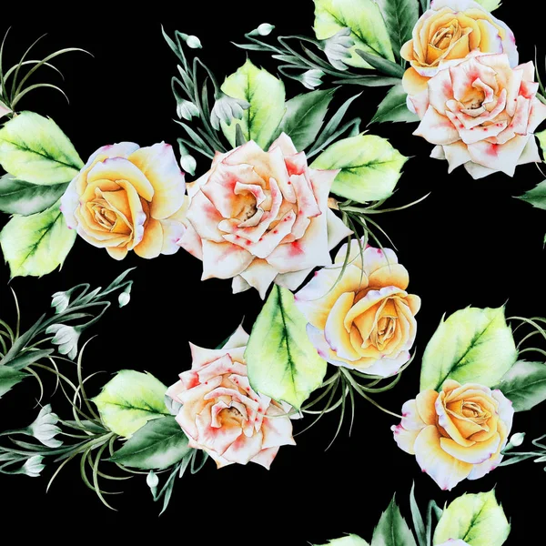 Helles, nahtloses Muster mit Blumen. stieg. snowdrops.watercolor — Stockfoto