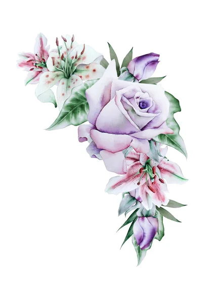 Buquê de aquarela com flores. Ilustração. Desenhado à mão . — Fotografia de Stock