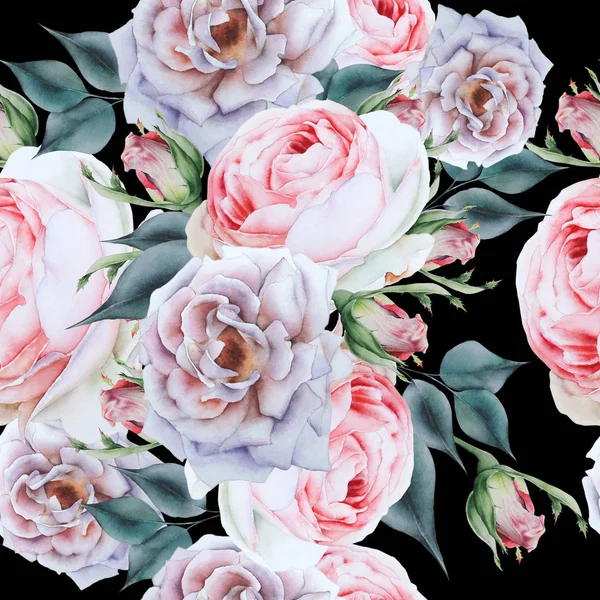 Ljust sömlöst mönster med blommor. Rose. Akvarell illustratör — Stockfoto