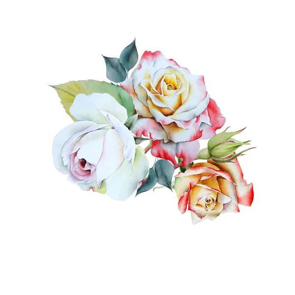 Buquê de aquarela com flores. Rose... Ilustração. Dra mão — Fotografia de Stock