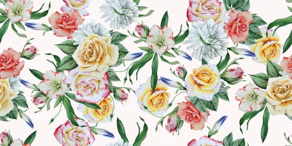 Beautiful watercolor seamless pattern with chrysanthemum, peony — Stock Photo, Image