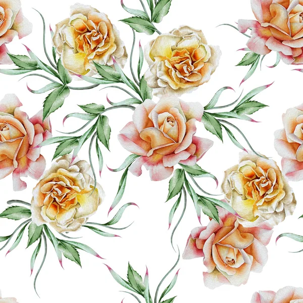 Bright seamless pattern with flowers. Rose. Watercolor illustrat — Stock Photo, Image