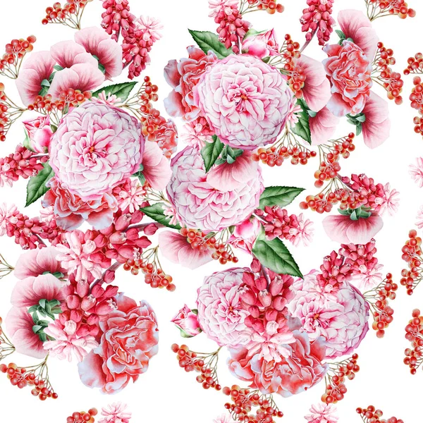 Ljust Sömlöst Mönster Med Blommor Akvarell Illustration Handritad — Stockfoto