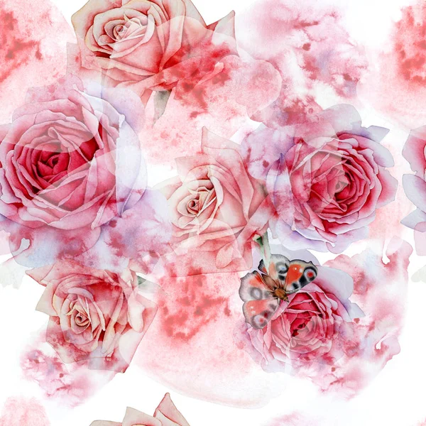 Helles Nahtloses Muster Mit Blumen Rose Aquarell Illustration Handgezeichnet — Stockfoto