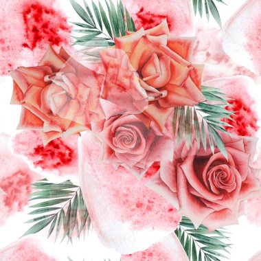 Çiçekli parlak, pürüzsüz bir desen. Gül. Suluboya çizimi. El çizimi.