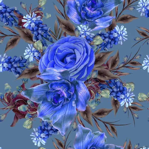 Modèle Lumineux Sans Couture Avec Des Fleurs Rose Jacinthe Orchidée — Photo