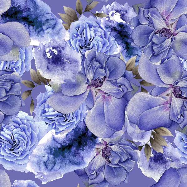 Ljust Sömlöst Mönster Med Blommor Hej Akvarell Illustration Handritad — Stockfoto