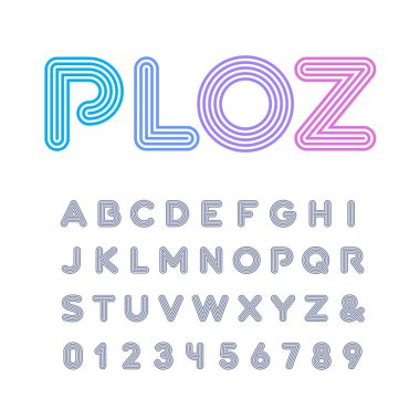 Linear font. Vector alphabet with stripes effect letters and num clipart