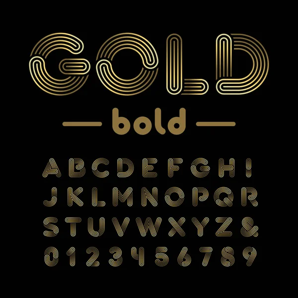 Golden font. Vector alphabet with gold effect letters and number — Stock Vector