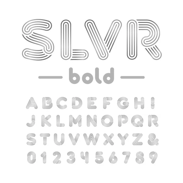 Silberschrift. Vektoralphabet mit Chromeffekt Buchstaben und Taubheit — Stockvektor