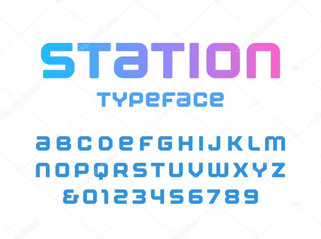Rounded square font. Vector alphabet with latin letters and numbers.