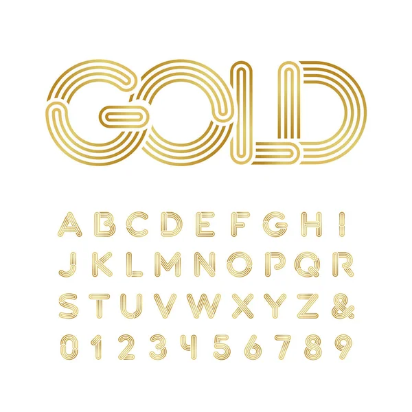 Golden font. Vector alphabet with gold effect letters and number — Stock Vector