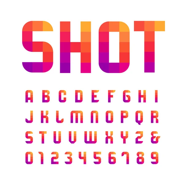 Mosaic fuente. Alfabeto vectorial con letras y números latinos . — Vector de stock