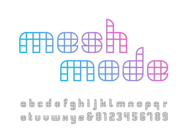 Lineare Schrift. Vektoralphabet mit Mascheneffekt Buchstaben und Zahlen — Stockvektor