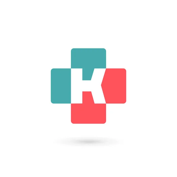Huruf K cross ditambah logo medis ikon desain elemen templat - Stok Vektor