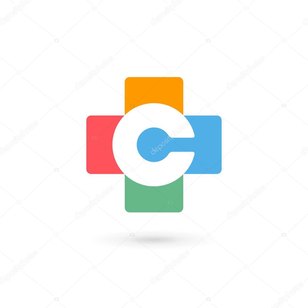 Letter C cross plus medical logo icon design template elements