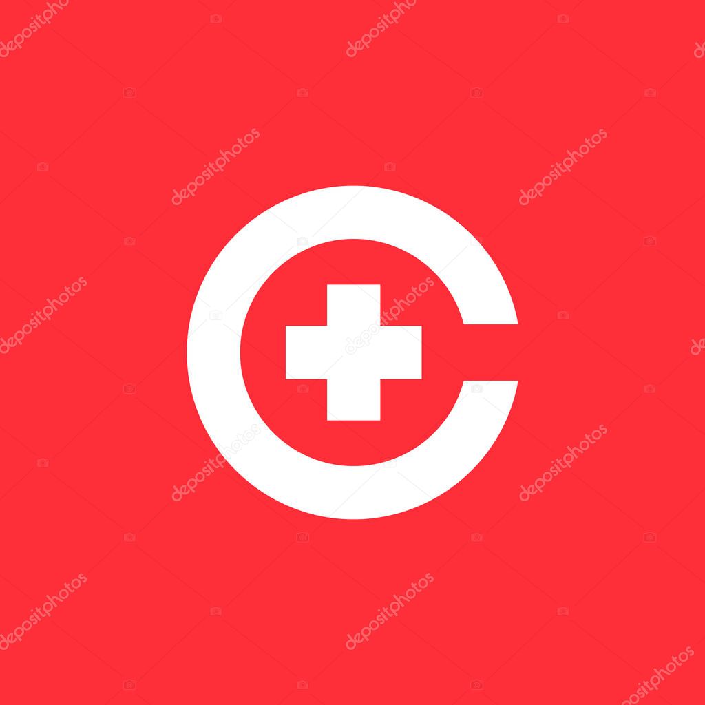 Letter C cross plus medical logo icon design template elements