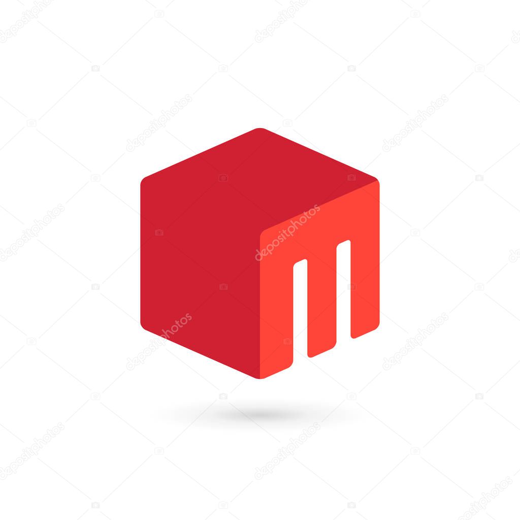Letter M cube icon design template elements