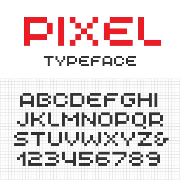 Fuente Pixel. Alfabeto vectorial con letras y números efecto puntos — Vector de stock