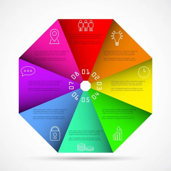 In acht Schritten bunte Vektor-Infografik-Vorlage — Stockvektor