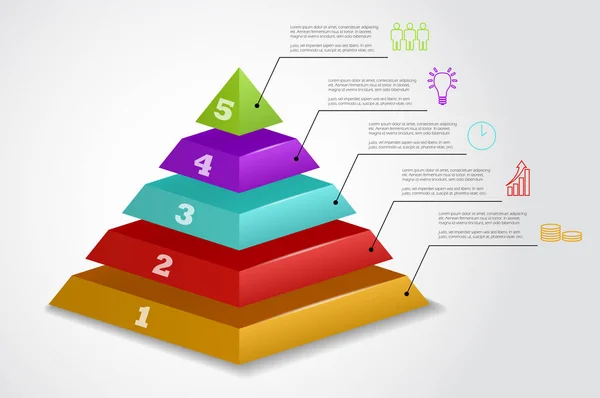 5 adım vektör piramit Infographic şablonu — Stok Vektör