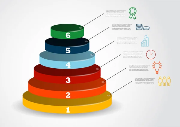 Seis paso vector cono plantilla infográfica — Vector de stock