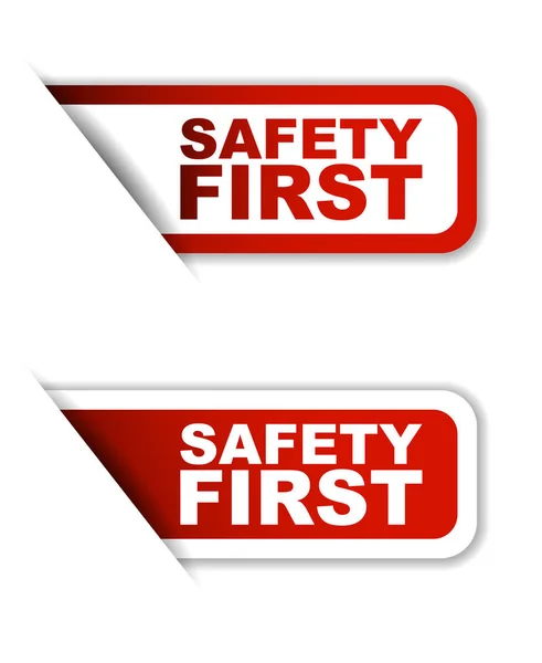Roter Vektor Sicherheit zuerst, Aufkleber Sicherheit zuerst, Banner Sicherheit zuerst — Stockvektor