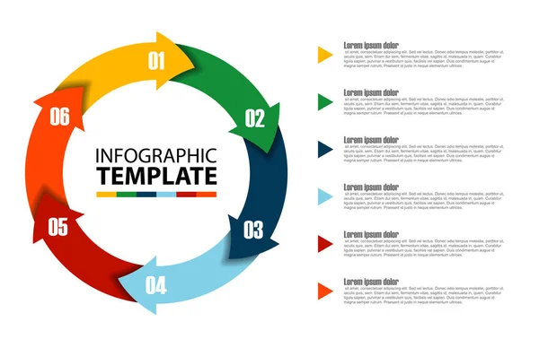 Seis paso círculo vector plantilla infografía — Vector de stock