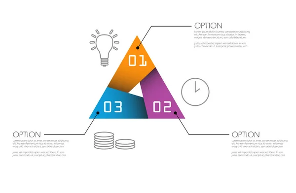 Tres vector triángulo vector infografía plantilla con iconos — Archivo Imágenes Vectoriales