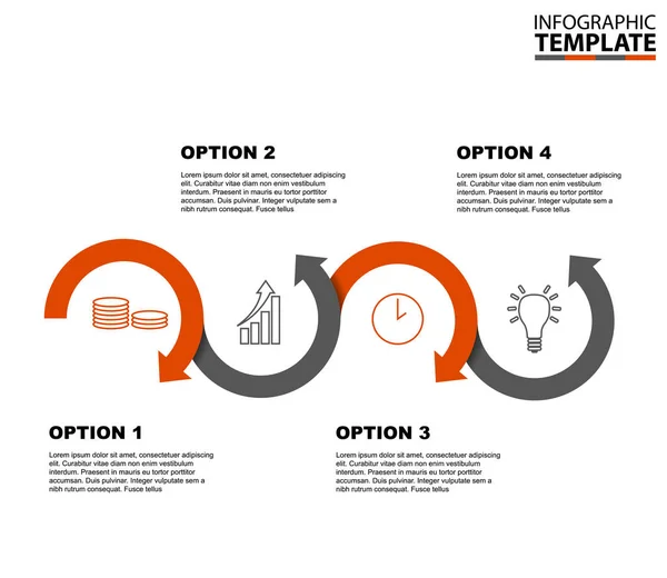 Modelo de infográfico vetorial de seta de quatro passos com ícones — Vetor de Stock