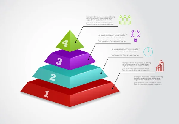 Modelo de infográfico vetorial de pirâmide de quatro passos com ícones — Vetor de Stock